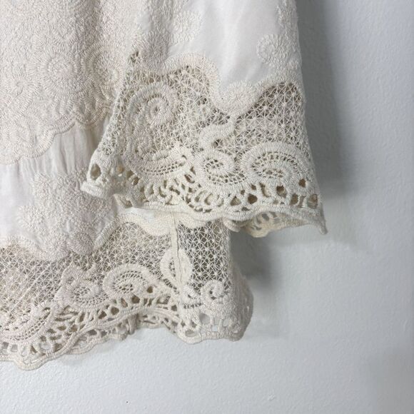 Democracy Cream Boho Lace M Top 3/4 Split Sleeve Embroidered CottageCore Romance - Picture 11 of 12
